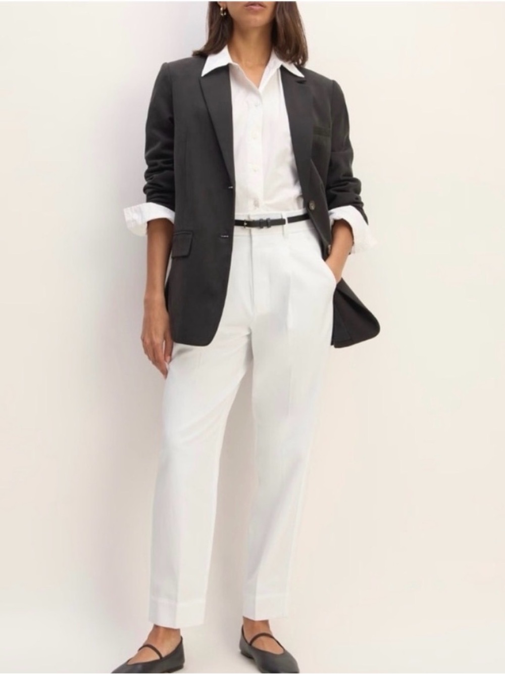 EVERLANE Draper Tapered Pant 4 White High Rise Pleated Trouser